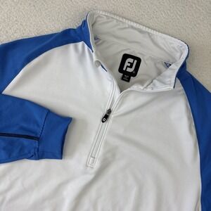 FOOTJOY Mens Performance 1/4 Zip Large Blue/White Golf Pullover No Logos Stretch